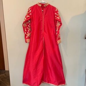 Hot Pink Indian Kaftan Embroidered and Sequined Long Dress Approx Women’s Medium
